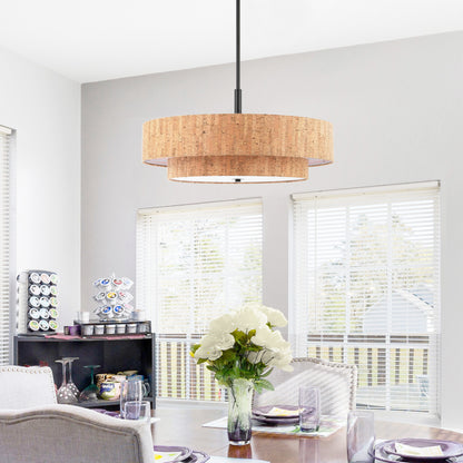 Modern Chandelier Natural Cork 24" 5-Light Black Fixture