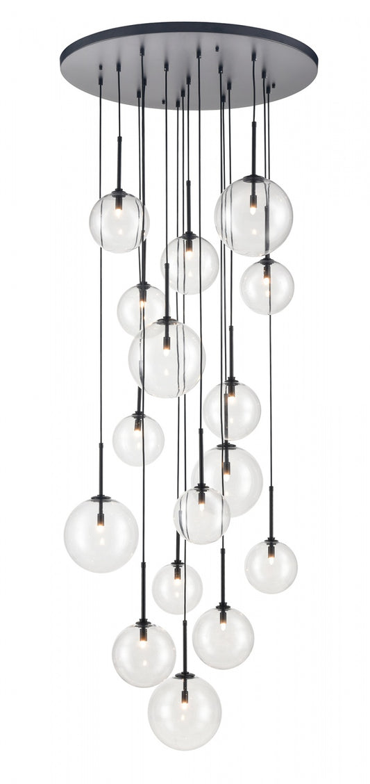 Delilah 16-Light Matte Black Clear Globe Pendant Light