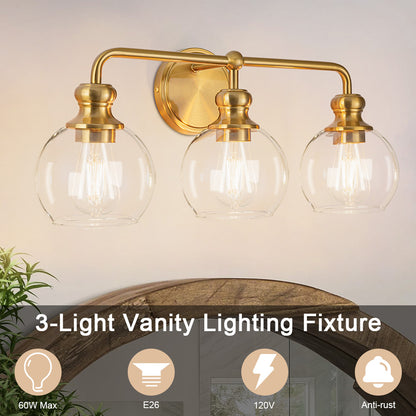 Irvine Gold Modern Clear Glass 3-Light Vanity Light