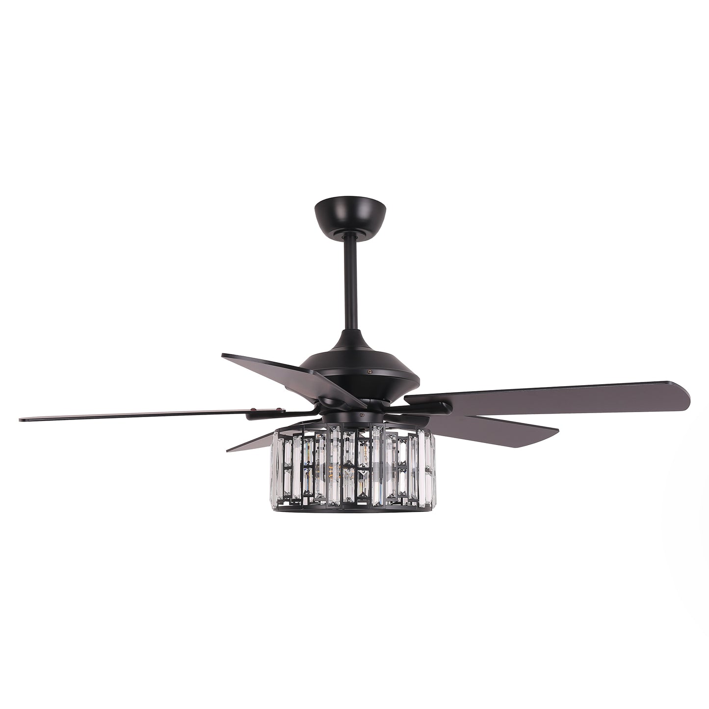 52" Crystal Ceiling Fan with Light & Remote – Black 5-Blade, DC Motor, Large Room