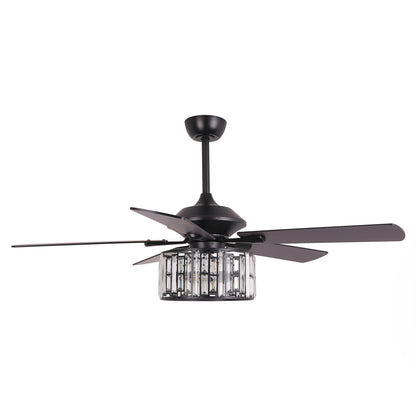 52" Crystal Ceiling Fan with Light & Remote – Black 5-Blade, DC Motor, Large Room