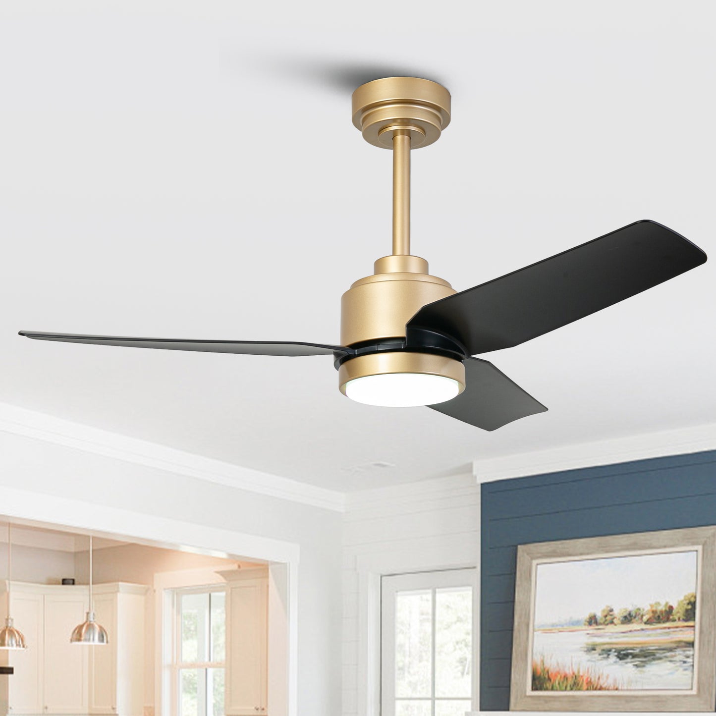 42" 3-Blade Modern Black & Gold Ceiling Fan with LED Light