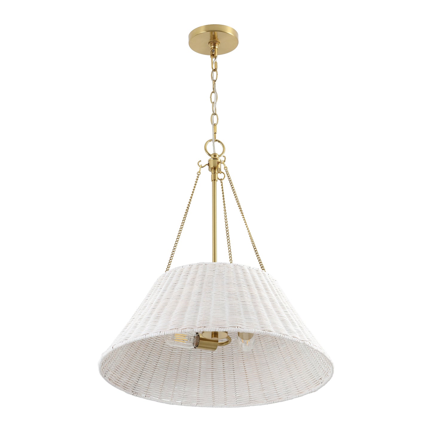 Farmhouse Chandelier 22" 3-Light Brass White Rattan Shade