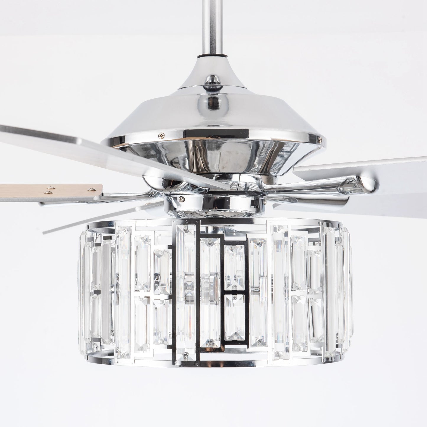 52" Crystal Ceiling Fan with Light & Remote – Chrome 5-Blade, DC Motor, Large Room