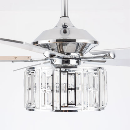 52" Crystal Ceiling Fan with Light & Remote – Chrome 5-Blade, DC Motor, Large Room