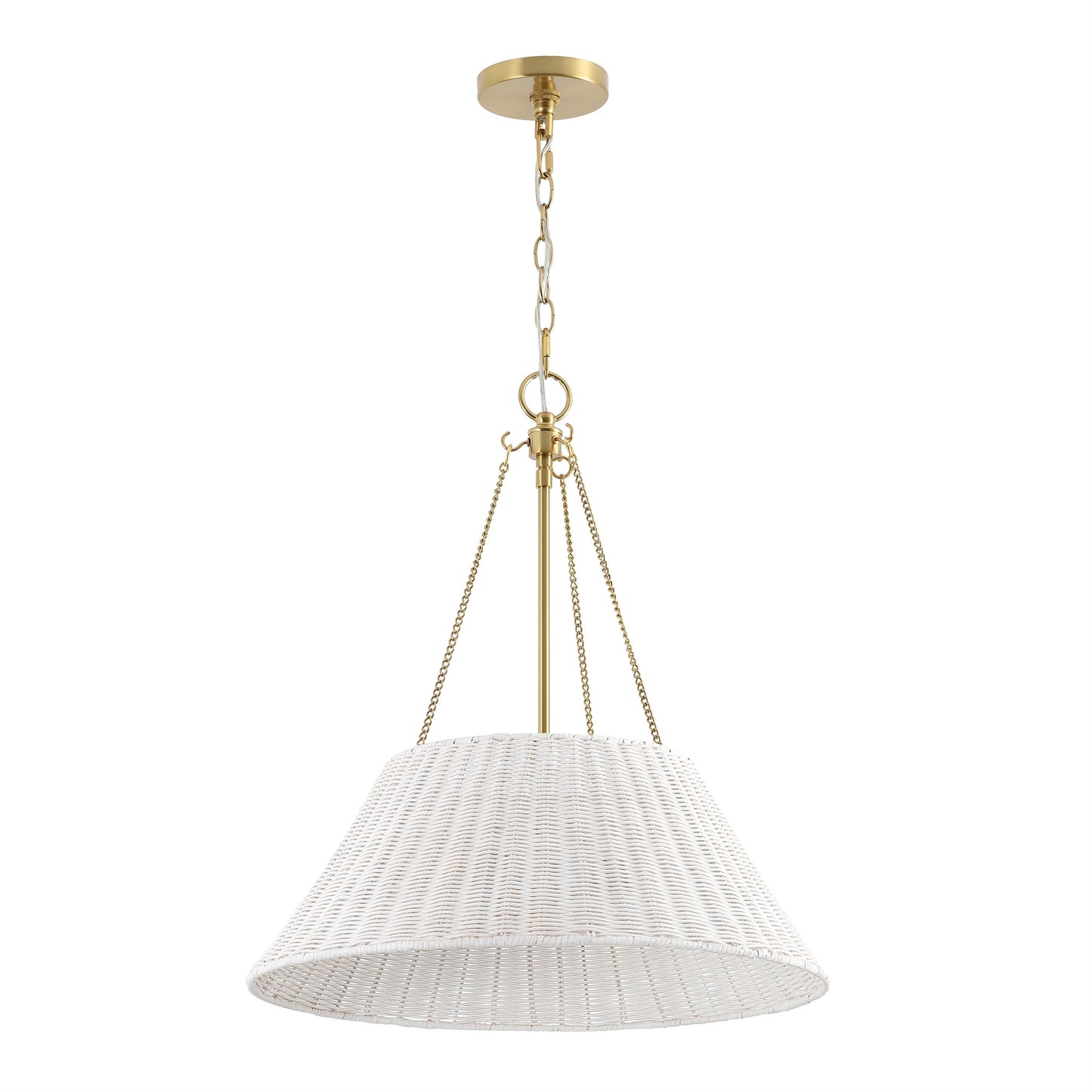 Farmhouse Chandelier 22" 3-Light Brass White Rattan Shade