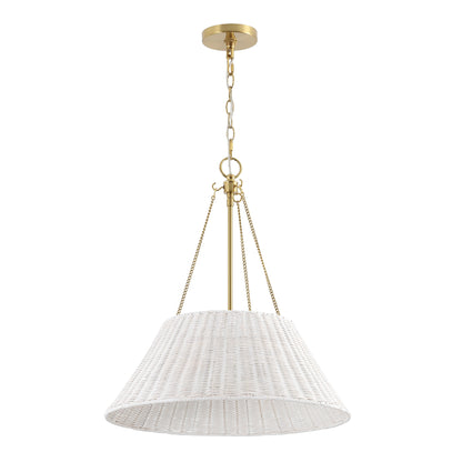 Farmhouse Chandelier 22" 3-Light Brass White Rattan Shade