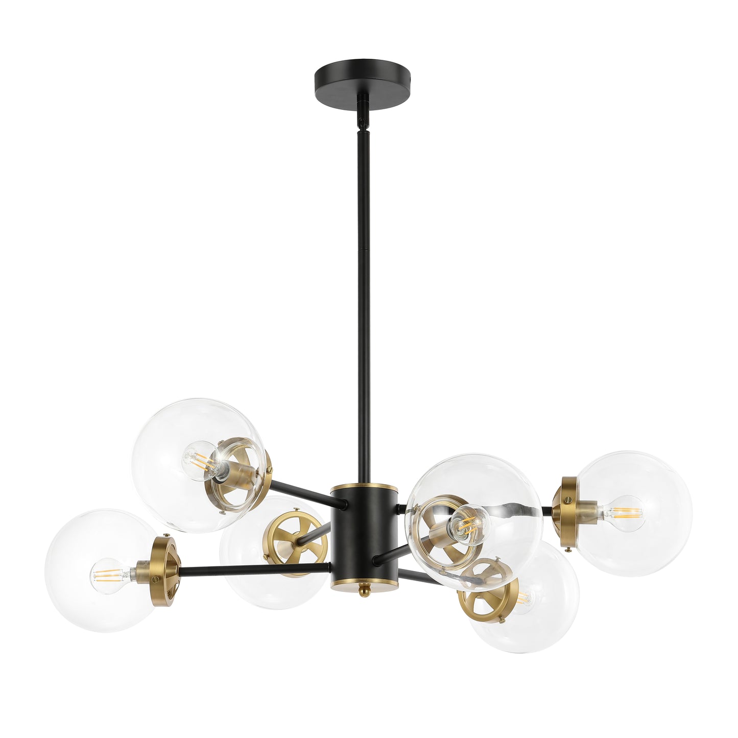Modern Chandelier Sputnik Black Brass 6-Light Glass 30"