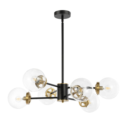 Modern Chandelier Sputnik Black Brass 6-Light Glass 30"
