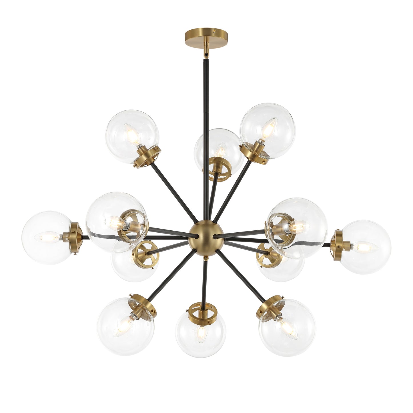 Modern Chandelier Sputnik Black Brass 12-Light Glass 39"