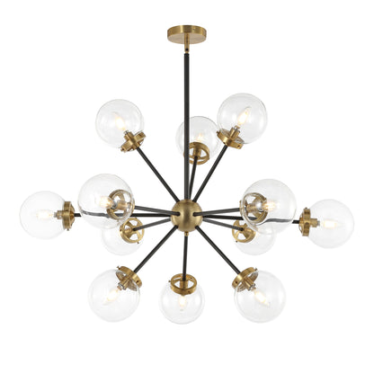 Modern Chandelier Sputnik Black Brass 12-Light Glass 39"