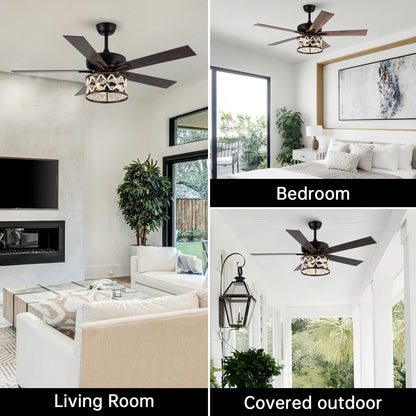 BreezeLite 52" Bohemian Black Wood Beaded Ceiling Fan