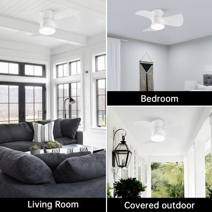 BreezeLite 31" Modern White Flush Mount LED Ceiling Fan