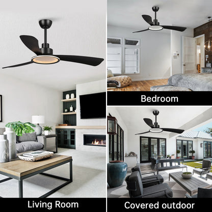 BreezeLite 52" Modern Matte Black LED 3-Blade Ceiling Fan