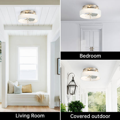 BreezeLite Modern 12.6" Nickel Caged Flush Mount Ceiling Fan