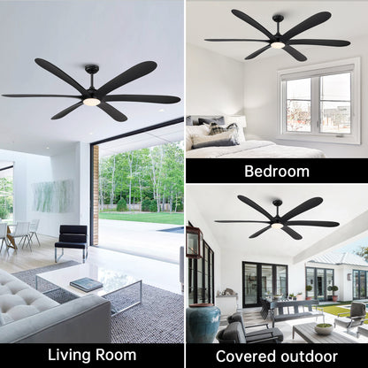 VelvetFan Modern 72" Black LED Downrod Mount Ceiling Fan