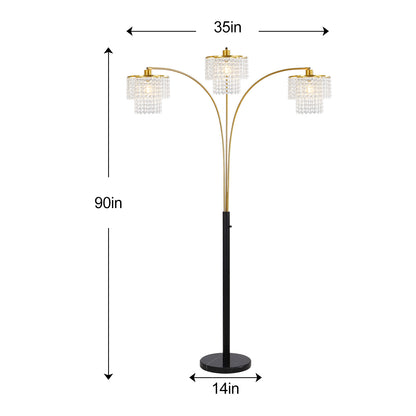 Brio 85" 3-Light Modern Gold Crystal Arc Floor Lamp