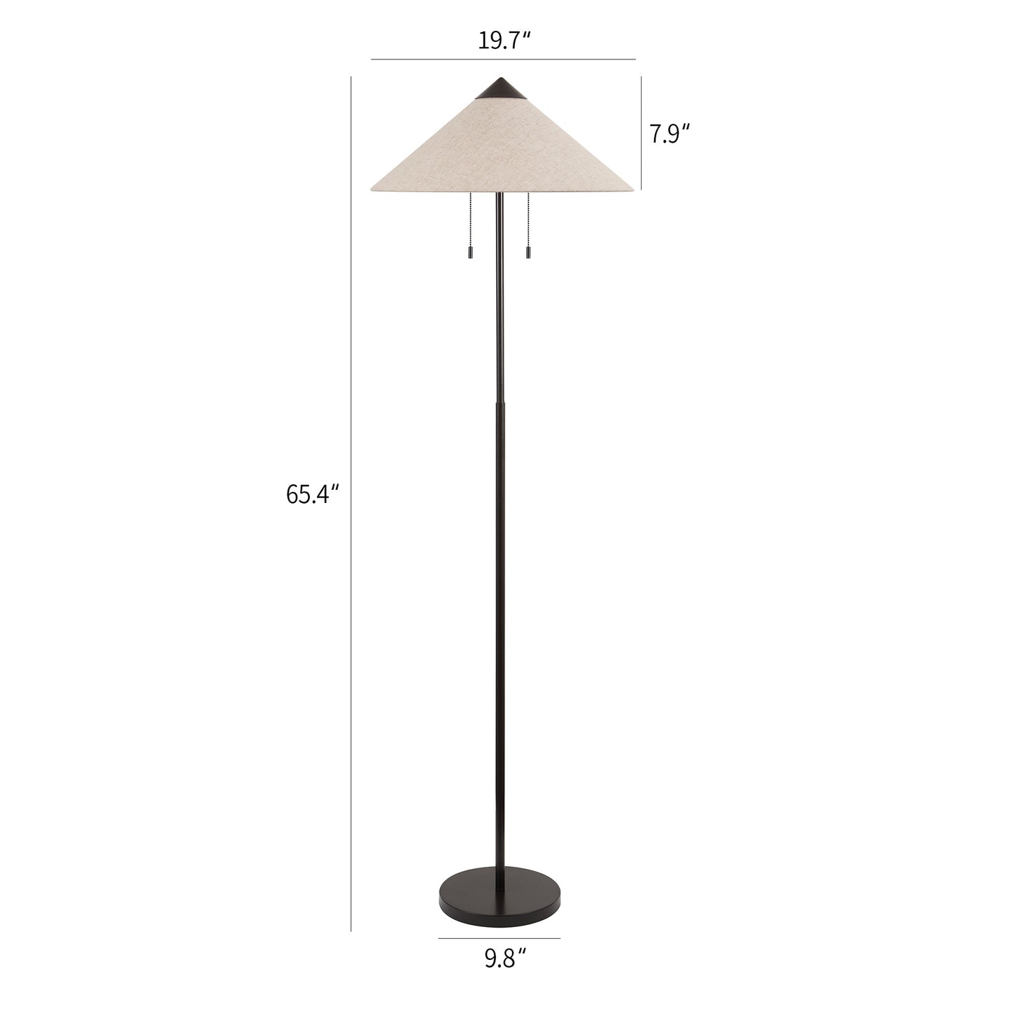 Floor Lamp Traditional Black 68" 2-Light Linen Shade