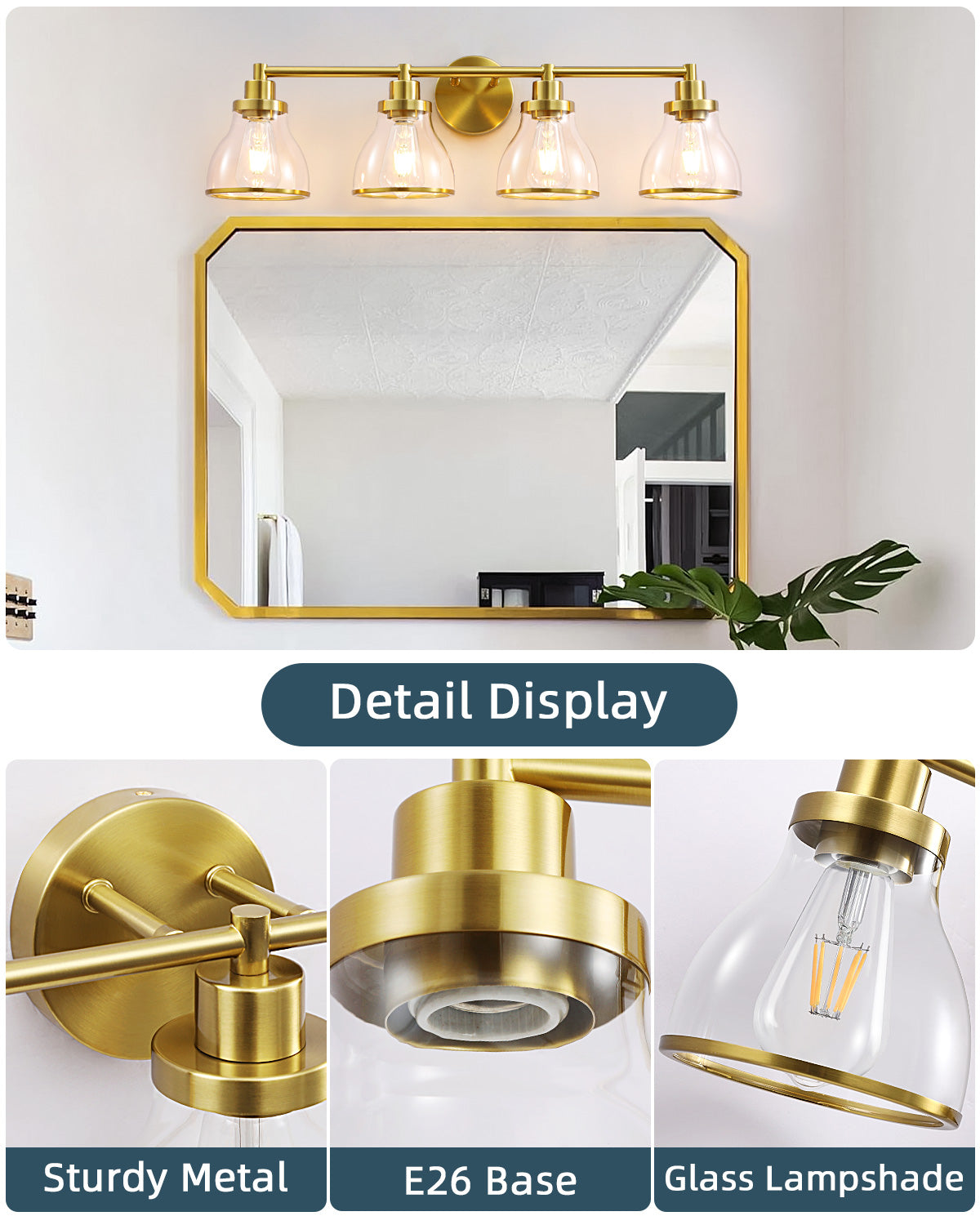 Hermosa Gold 4-Light Bathroom Vanity Light