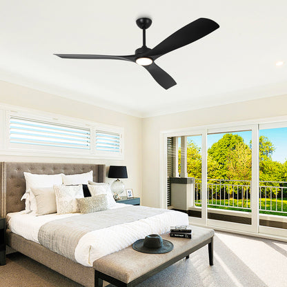 60" Modern Farmhouse Ceiling Fan with Light & Remote – Matte Black, 5-Blade, Quiet DC Motor