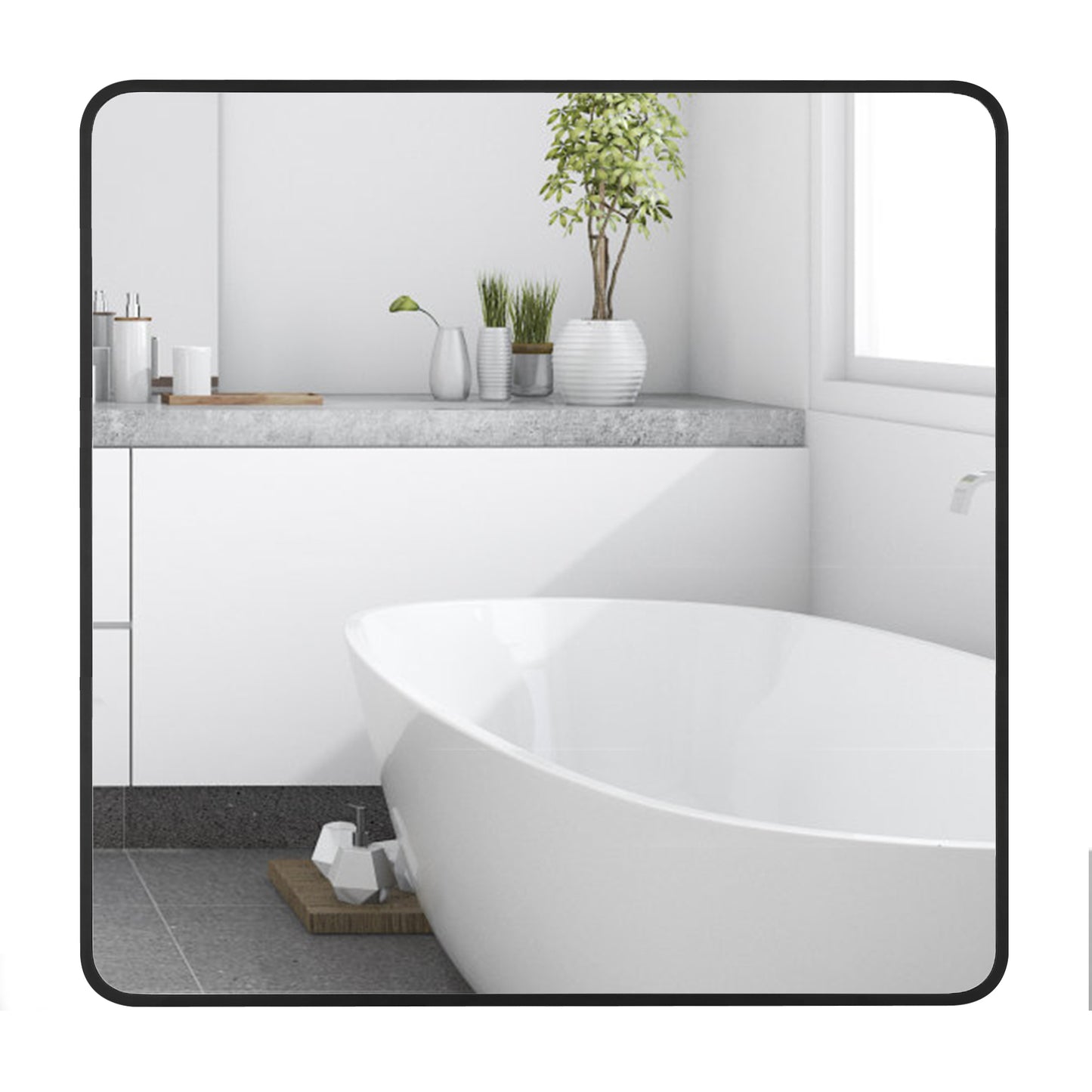 Wall Mirror 30x30" Black Framed Soft Corner Beveled Glass