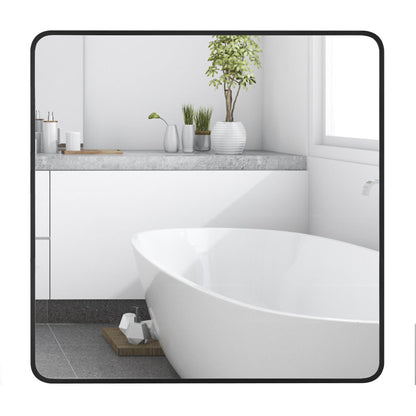 Wall Mirror 30x30" Black Framed Soft Corner Beveled Glass