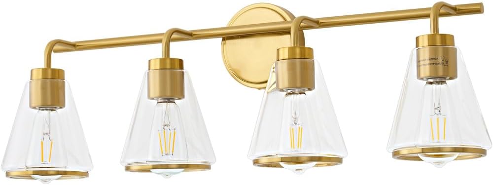 4-Light Gold Bathroom Vanity Light with Clear Glass – Modern Wall Light Fixture