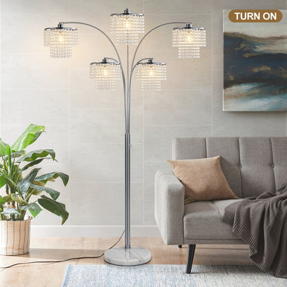 Brio 80" 5-Light Modern Crystal Arc Floor Lamp