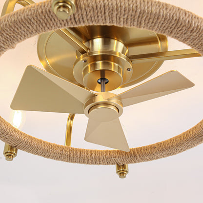20" 6-Light Flush Mount Gold Ceiling Fan with Light