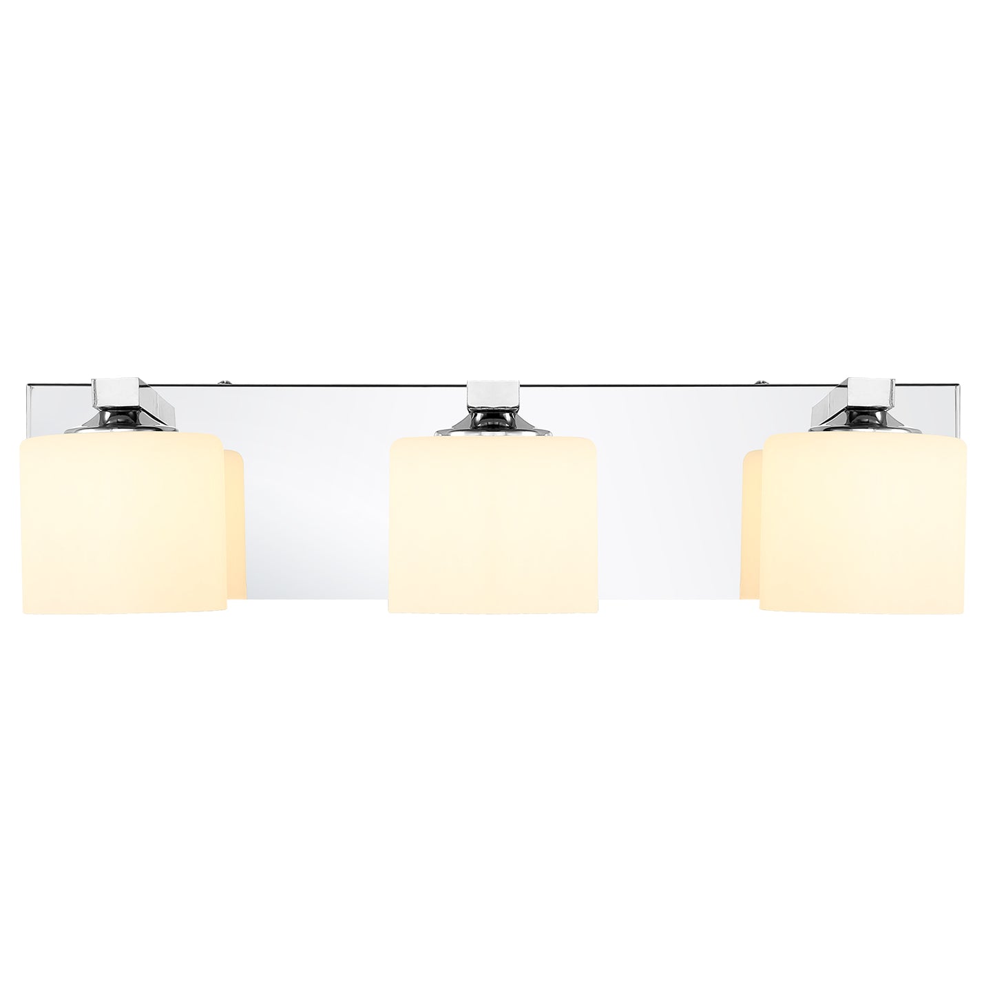 3-Light Chrome Vanity Light – Modern Bathroom Wall Fixture with Etched Opal Glass