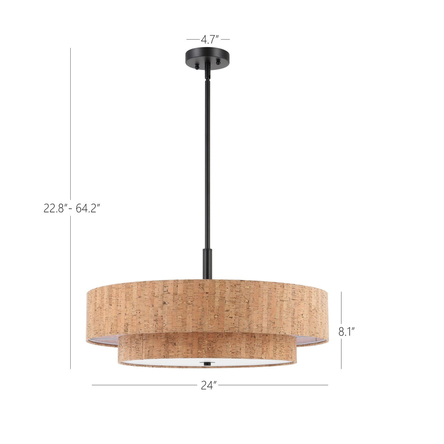 Modern Chandelier Natural Cork 24" 5-Light Black Fixture