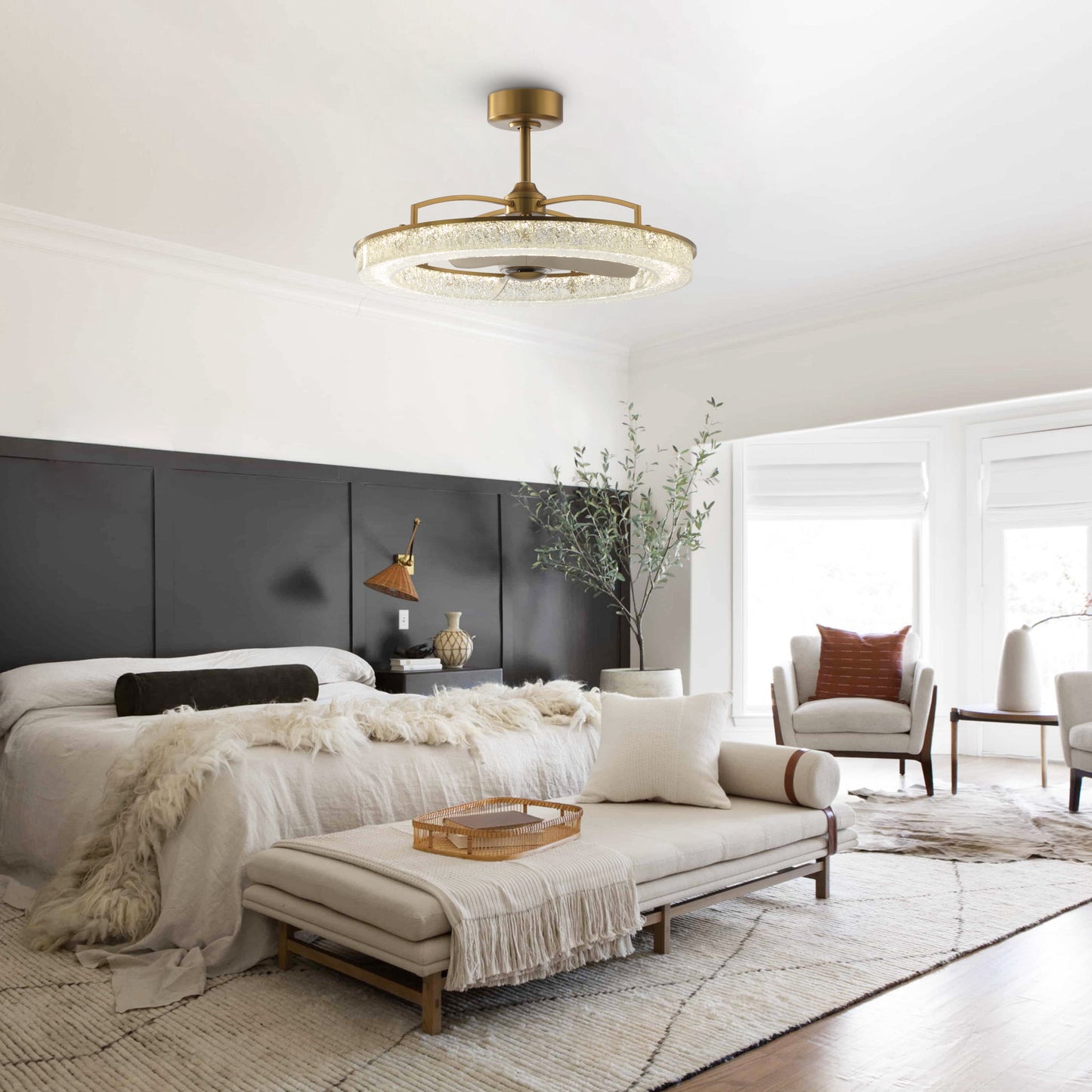 33" Perimost Gold Crystal LED Ceiling Fan