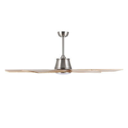 60" Brushed Nickel Ceiling Fan with Wood Blades and LED Light – Modern 6-Blade Smart Fan
