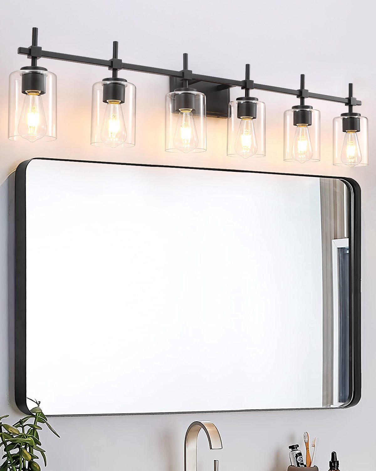 Jasper Black Clear Glass 6-Light Bathroom Vanity Light