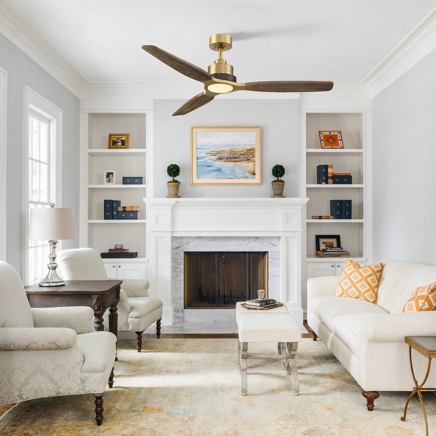 56" Gold Farmhouse Ceiling Fan with Light & Remote – 5-Blade, Quiet DC Motor, Indoor/Outdoor