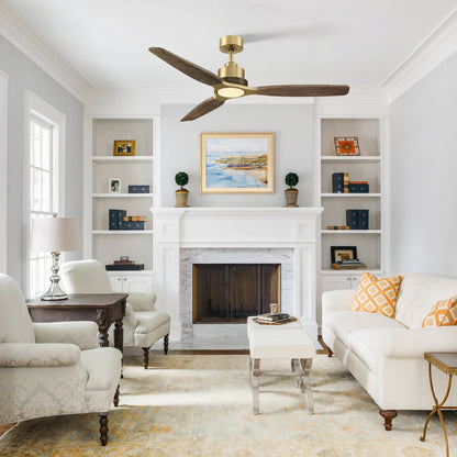 56" Gold Farmhouse Ceiling Fan with Light & Remote – 5-Blade, Quiet DC Motor, Indoor/Outdoor