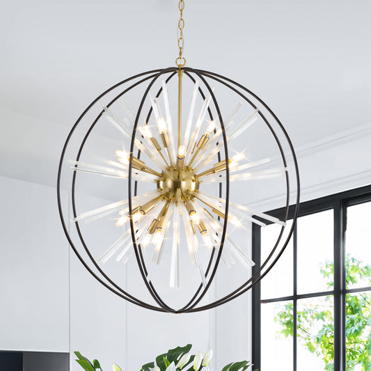 Brio 35" 10-light Modern Black and Gold Orb Chandelier