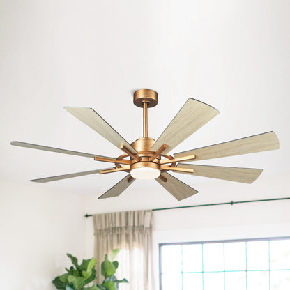60" Windmill Ceiling Fan with Light & Remote – Farmhouse Gold, 8-Blade, DC Motor, Indoor/Outdoor
