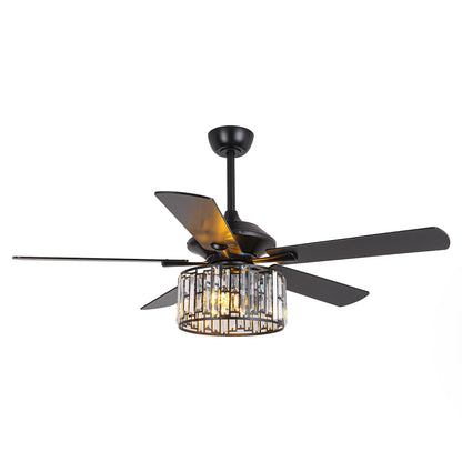 52" Crystal Ceiling Fan with Light & Remote – Black 5-Blade, DC Motor, Large Room
