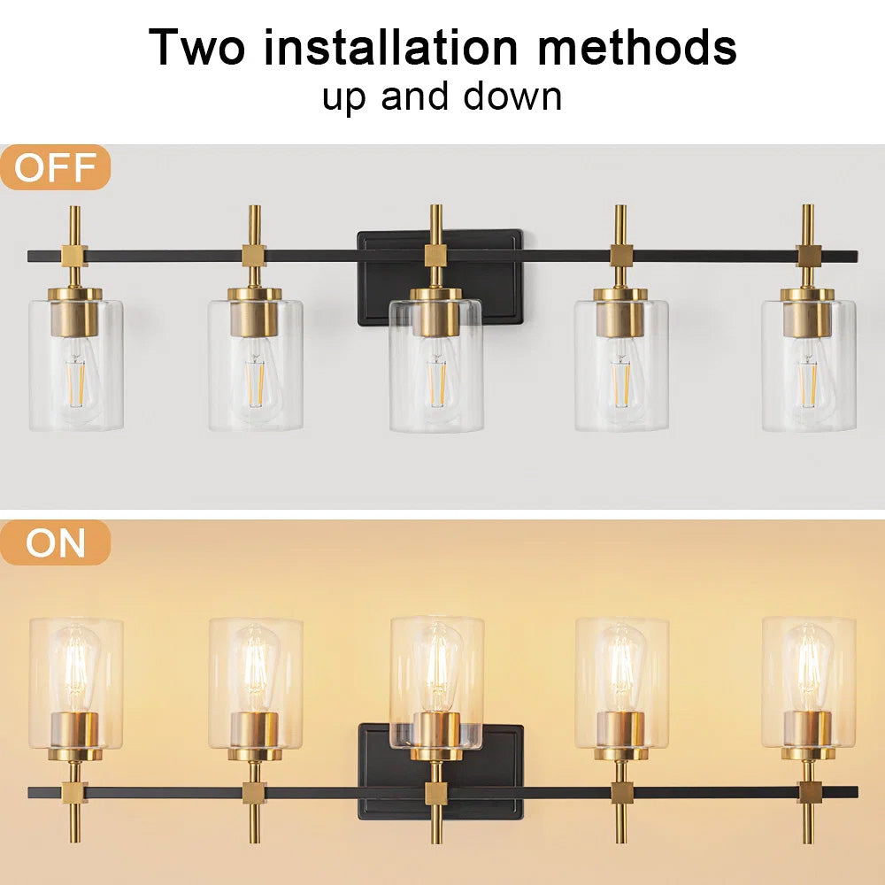 Jasper Black & Gold Clear Glass 5-Light Bathroom Vanity Light