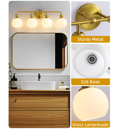Irvine Gold Modern Frosted Glass 4-Light Vanity Light