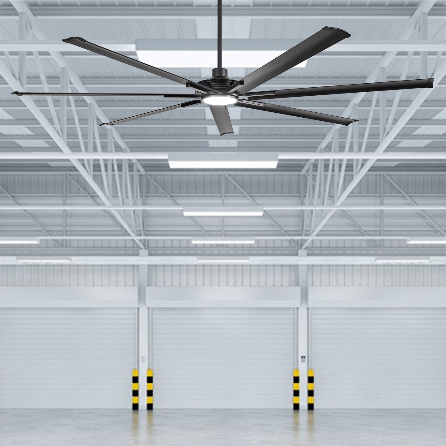 Ceiling Fan Industrial 84" Modern Black 7-Blade LED Light