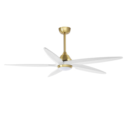 54" Gold and White Ceiling Fan with LED Light and Remote – Modern Dimmable Fan