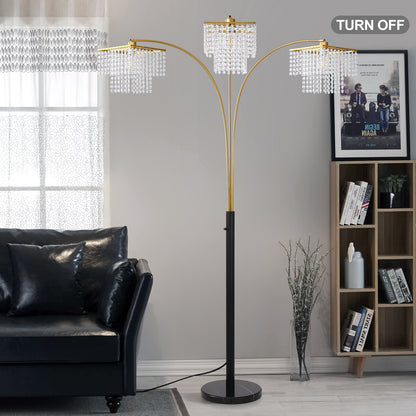 Brio 90" 3-Light Modern Gold Crystal Arc Floor Lamp