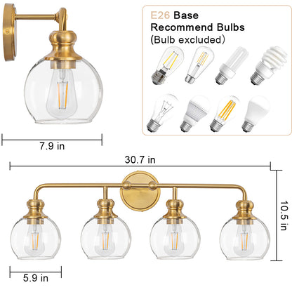 Irvine Gold Modern Clear Glass 4-Light Vanity Light
