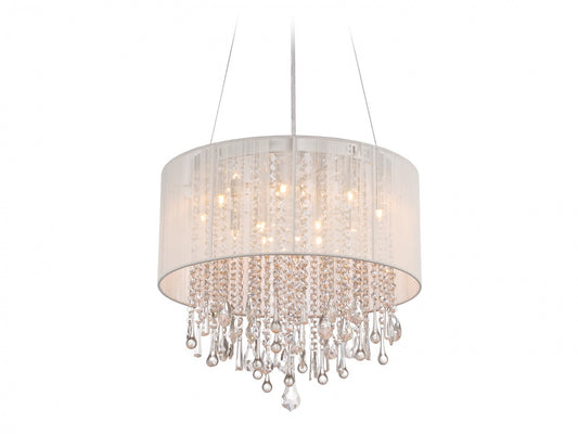 Beverly Dr. Traditional 32" Round White Silk and Crystal Chandelier