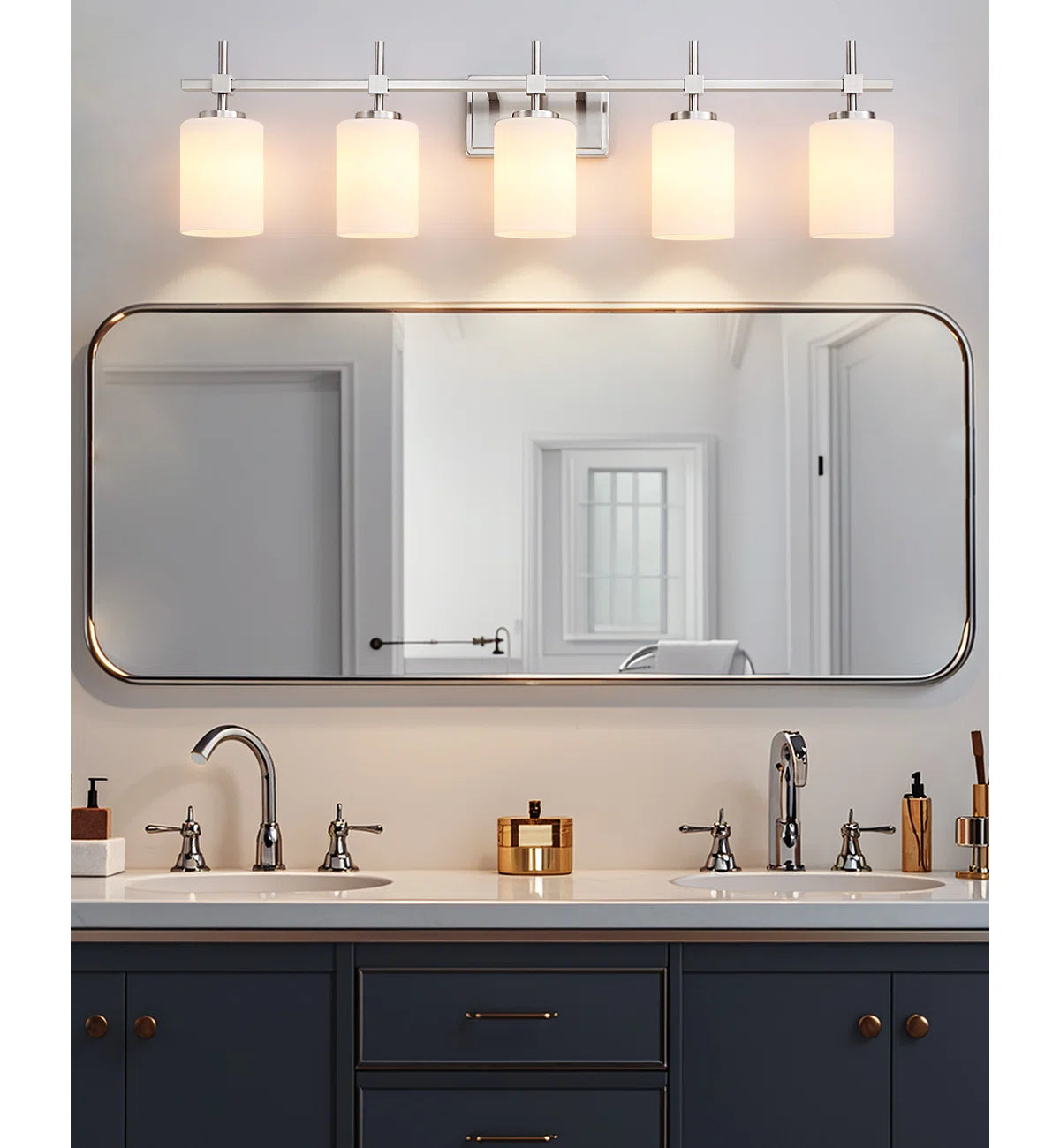 Jasper Brushed Nickel Frosted Glass 5-Light Bathroom Vanity Light