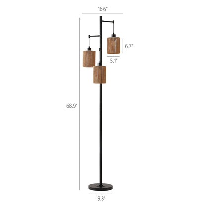 Floor Lamp Traditional Black 69" 3-Light Hemp Shades