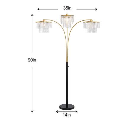 Brio 90" 3-Light Modern Gold Crystal Arc Floor Lamp