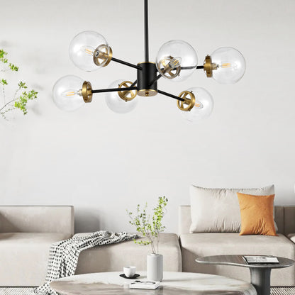 Modern Chandelier Sputnik Black Brass 6-Light Glass 30"